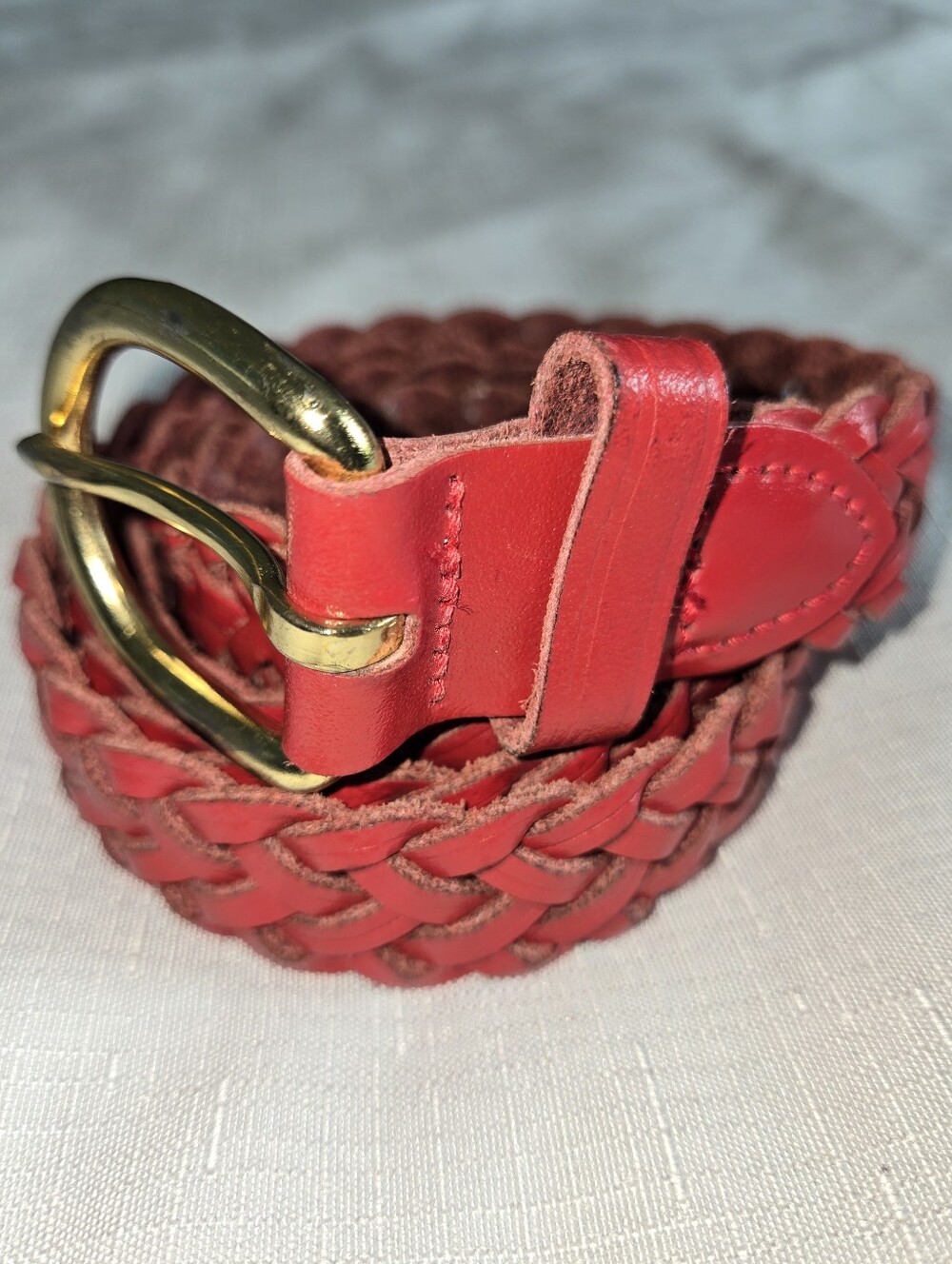 Vintage Red Braided Genuine Leather Belt M/L Preppy Boho Western Artisan Gold